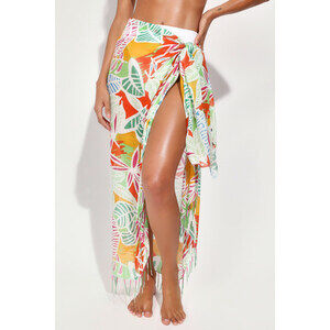 Lulus Beachy Charisma White Multi Print Fringe Sarong Swim Cover-up